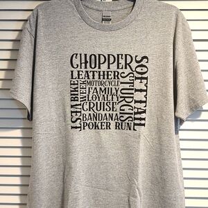Motorcycle Chopper Bike T-SHIRT NWT Black letters Gray shirt S to XL